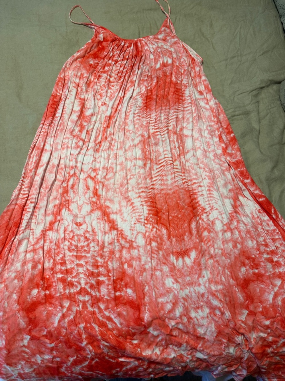 Mikoh Red Tie-Dye Pleated Maxi Skirt